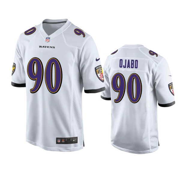 Men's Baltimore Ravens #90 David Ojabo White Stitched Game Jersey Men's Baltimore Ravens #90 David Ojabo White Stitched Game Jersey
